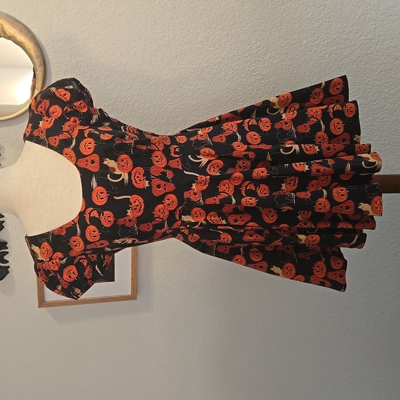 Halloween Pumpkin Cat Print Dress, Collectif, 10UK, NWOT - Picture 2 of 14